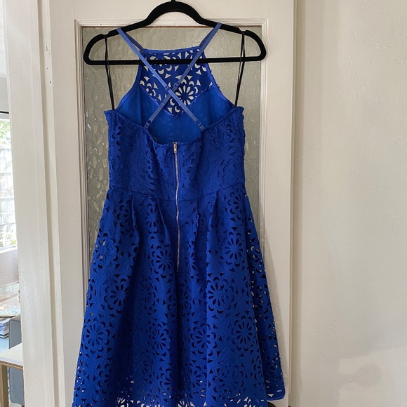Floral Lace High Neck Royal Blue Mini Dress - Charlotte Russe - Picture 2 of 3